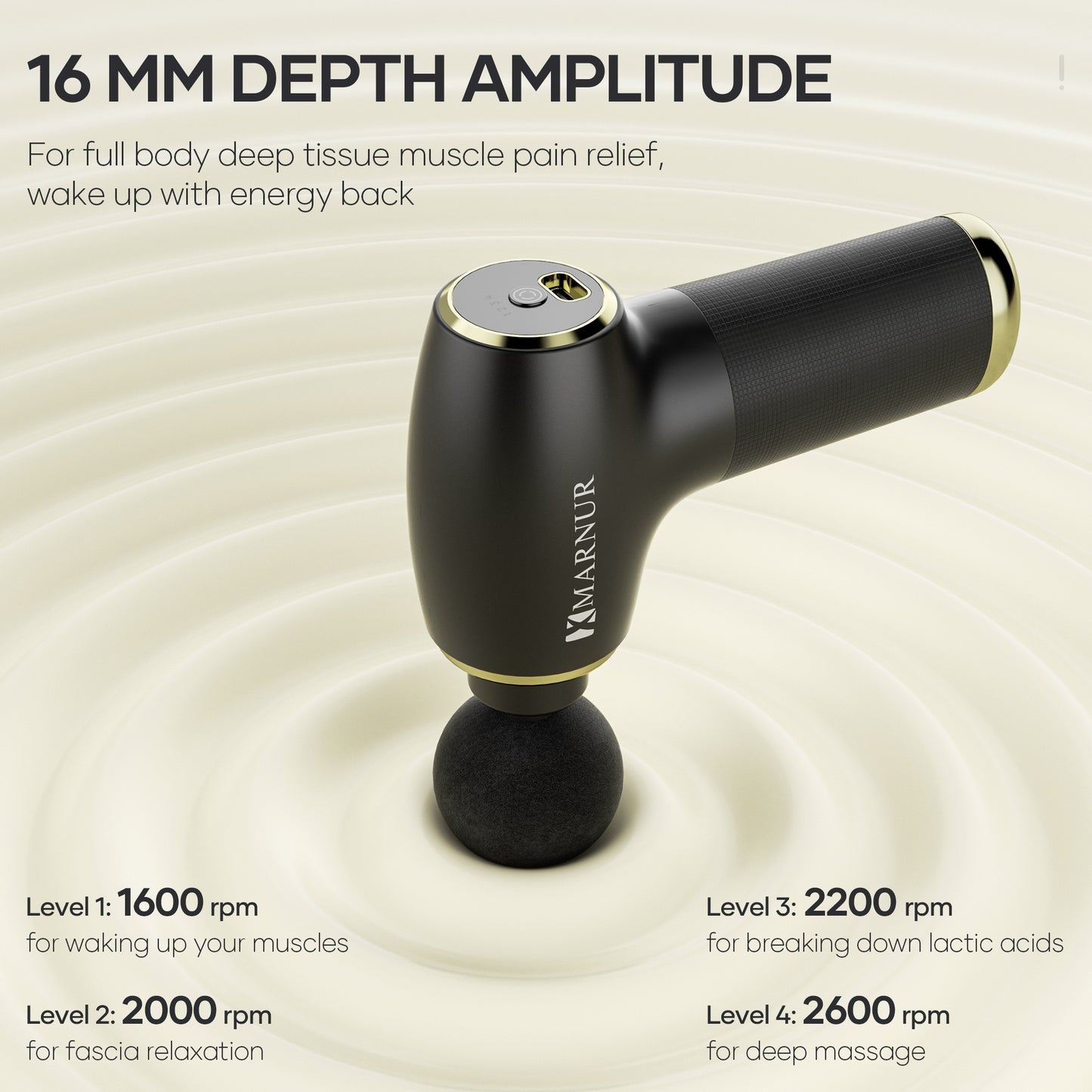 MARNUR Mini Massage Gun with Brushless Motor Portable Handheld Deep Tissue Massager, Light & Palm-sized & Quiet, Black