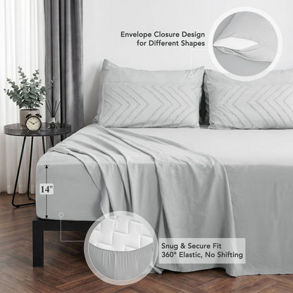 MARNUR Comforter Set Twin XL, 7 Pieces Boho Tufted Bed in a Bag Prewashed Cotton-Like Soft Bedding Set with Comforter, Sheets, Pillowcases & Shams, Silver Grey