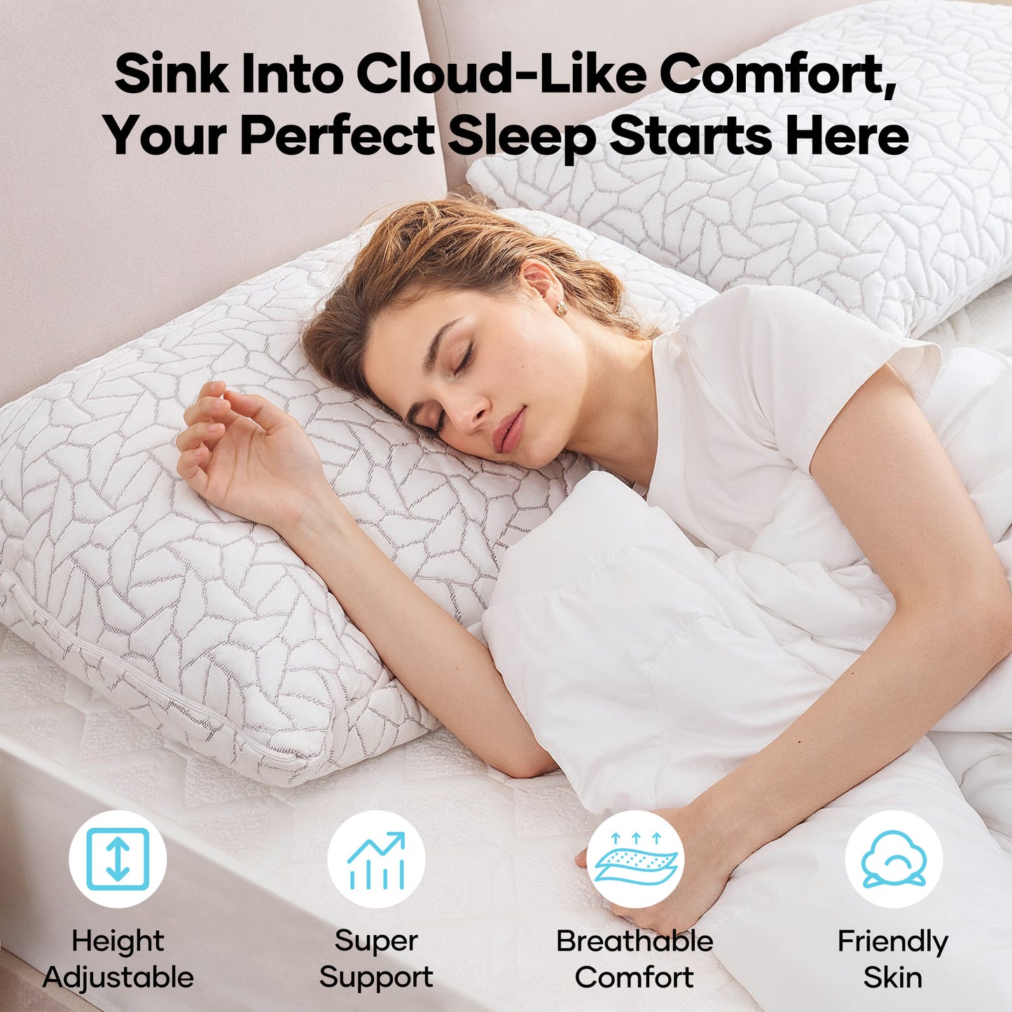 MARNUR Memory Foam Pillows for bed Queen Size, Height Adjustable Cooling Pillows for All Sleepers with Extra Shredded Foam, Dual-Sided Pillow Cover,2-Pack