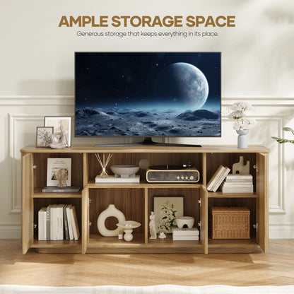 MARNUR Fluted TV Stand for TVs up to 65", 55" Modern Media Console with 3-Sided Fluted Design, Push-to-Open Doors for Living Room, Oak