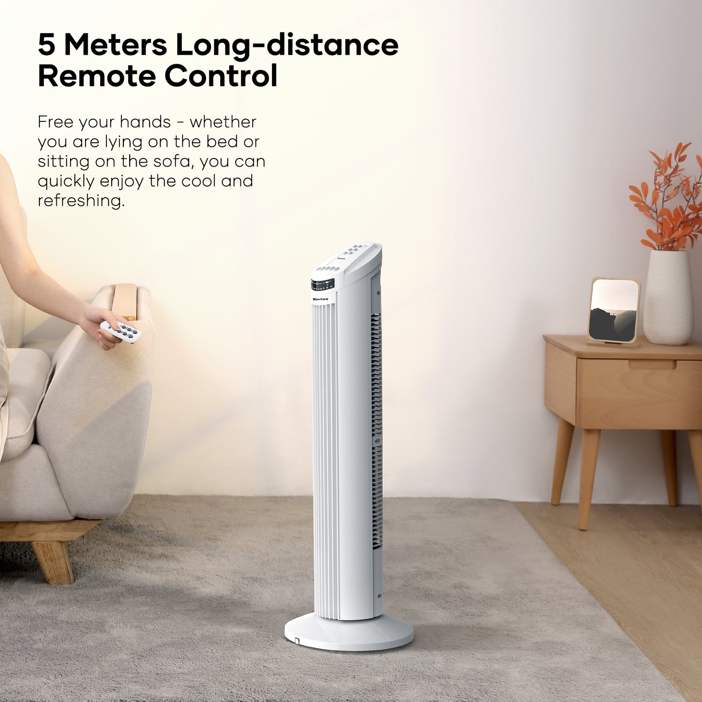 30in Tower Fan with Remote, 3 Speeds and Modes, Oscillating, Timer, White