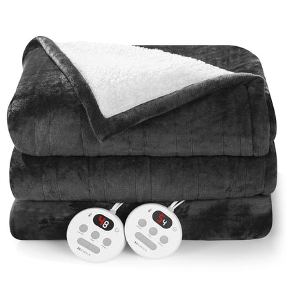 MARNUR Electric Heated Blanket King Size 90''x100'', Fast Heating with Dual Controllers, 10 Heating Levels, 10H Timers, Preheat Function Machine Washable - Dark Gray