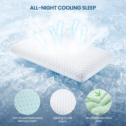 MARNUR Memory Foam Pillow for Bed, Cooling Pillow with Extra Height Pad, Cervical Neck Support Bed Pillow for Side, Back & Stomach Sleepers, Queen Size