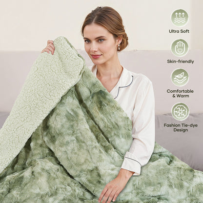 MARNUR Electric Throw Blanket 50" x 60", Soft Faux Fur Heated Blanket with Large LED Display, 6 Heating Levels, 4 Hours Timer, Machine Washable - Tie-dye Green