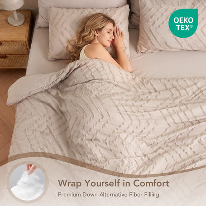 MARNUR Comforter Set Twin XL, 7 Pieces Boho Tufted Bed in a Bag Prewashed Cotton-Like Soft Bedding Set with Comforter, Sheets, Pillowcases & Shams, Beige
