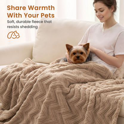 MARNUR Extra Large Throw Blanket 50"x 70", Soft Lightweight Jacquard 340GSM Sherpa Fleece Blanket, Cozy Throw Blanket for Couch, Office, Car, Travel, Light Brown