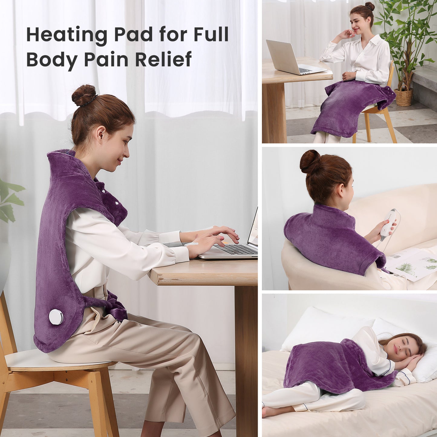 MARNUR Large Heating Pad for Back and Shoulder, 24"x33" with 4 Heat Settings 2H Auto-off - Purple