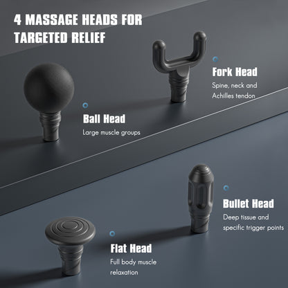 MARNUR Massage Gun Deep Tissue Percussion , 10 Speeds, 4 Heads, Quiet Muscle Massager with AI Smart Mode, 6H Battery, for Athletes & Home Use