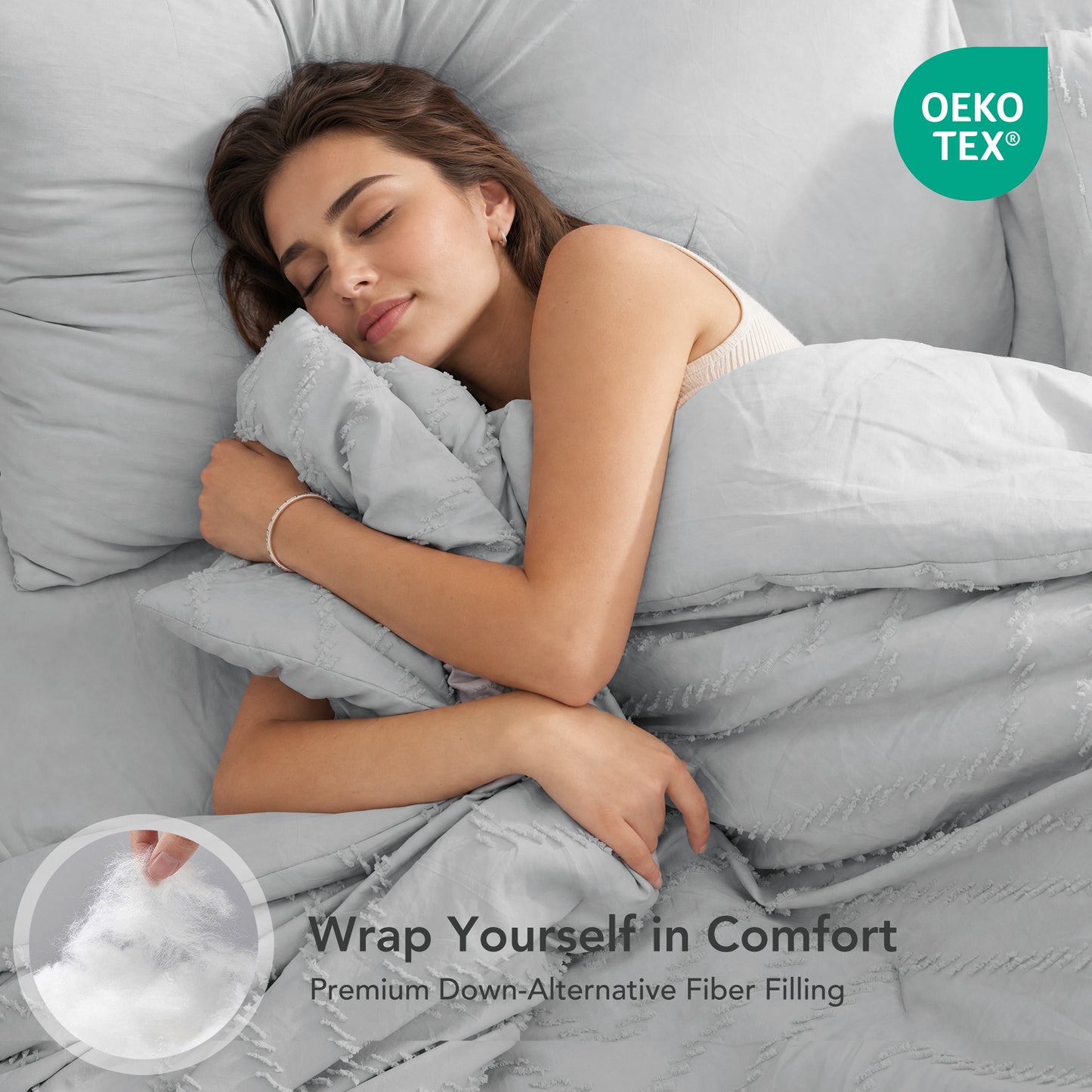 MARNUR Comforter Set Full Size, 7 Pieces Boho Tufted Bed in a Bag Prewashed Cotton-Like Soft Bedding Set with Comforter, Sheets, Pillowcases & Shams, Silver Grey
