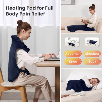 MaxKare Large Heating Pad with Massager, 24"x33" Electric Massaging Heating Pad for Full Body with 3 Heat Settings 3 Massage Modes - Navy Blue