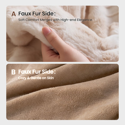 MARNUR Electric Blanket Heated Throw Extra Large Size 50"x72", Soft Faux Fur Heated Blanket with 10 Heating Levels, 4 Hours Timer, ETL Certification, Khaki