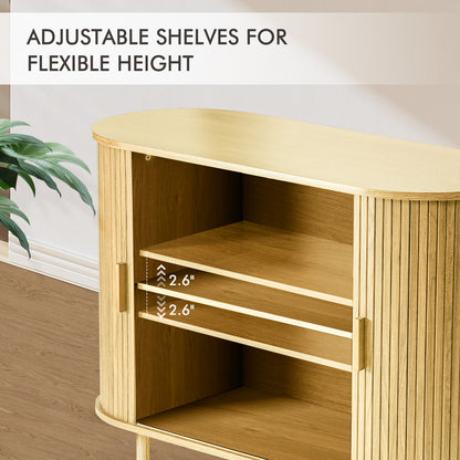 MARNUR Sideboard Buffet Cabinet 40" Storage Cabinet with 2 Sliding Tambour Doors, Adjustable Shelves for Office Bedroom Hallway Entryway, Oak