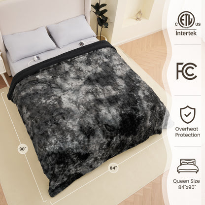 MARNUR Heated Blanket Queen Size, Faux Fur & Sherpa, Dual Controllers, 10 Heat Levels, 10H Timer, 84" x 90", Tie-Dye Black