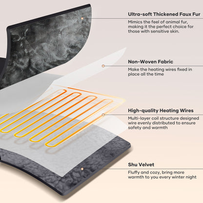 MARNUR Electric Throw Blanket 50" x 60", Soft Faux Fur Heated Blanket with Large LED Display, 6 Heating Levels, 4 Hours Timer, Machine Washable - Tie-dye Gray