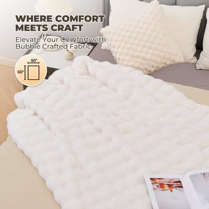 MARNUR 50"x60" Electric Blanket, Faux Fur Heated Blanket, 6 Heating Levels, 4-Hour Timer, White