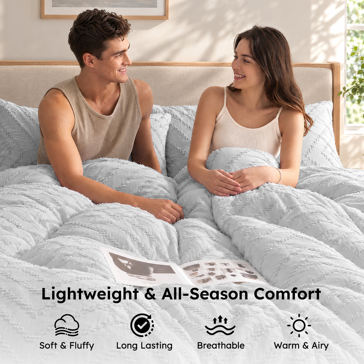 MARNUR Twin XL Comforter Set, 7 Pieces Boho Tufted Bed in a Bag, All-Season Prewashed Soft Bedding Set with Comforter, Sheets, Pillowcases & Shams, Silver Grey
