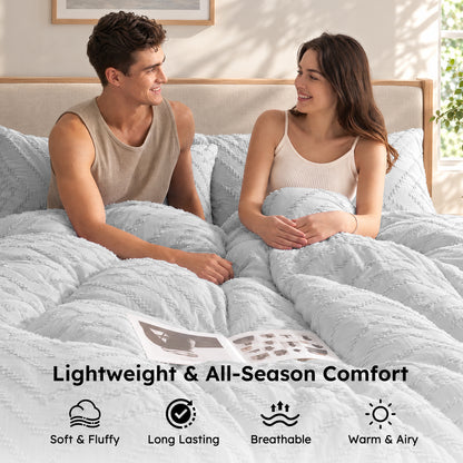 MARNUR Twin XL Comforter Set, 7 Pieces Boho Tufted Bed in a Bag, All-Season Prewashed Soft Bedding Set with Comforter, Sheets, Pillowcases & Shams, Silver Grey