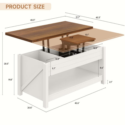 MARNUR Lift Top Coffee Table with Storage, Farmhouse Center Table for Living Room, Rectangle