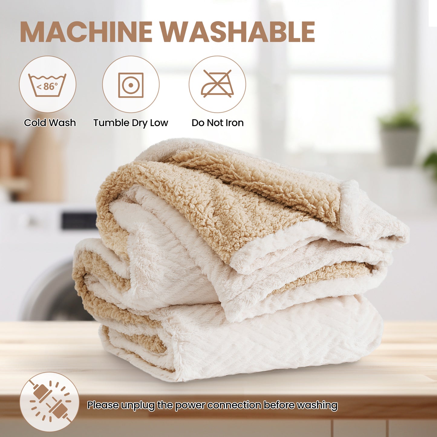 MARNUR Heated Blanket Full Size Electric Blanket, White Jacquard Faux Fur and Sherpa, 10H Timer & 10 Heat Levels, Machine Washable, for home, Bed, Sofa, 72"x 84"