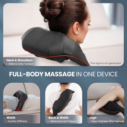 MARNUR Neck and Shoulder Massager, 3D Deep Tissue Kneading Shiatsu Massager with Heat, Red
