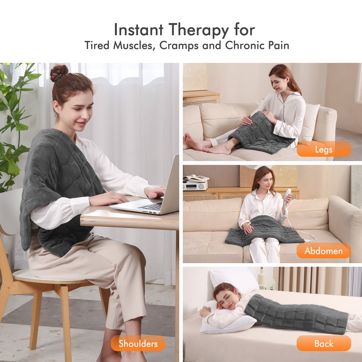 MARNUR 18"x33" Weighted Heating Pad for Full Body Relief, 4lb ExtraWeight, 6 Heat Levels, 2H Auto-off, Gray