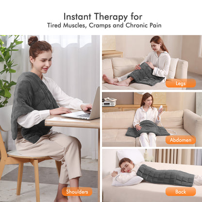 MARNUR 18"x33" Weighted Heating Pad for Full Body Relief, 4lb ExtraWeight, 6 Heat Levels, 2H Auto-off, Gray