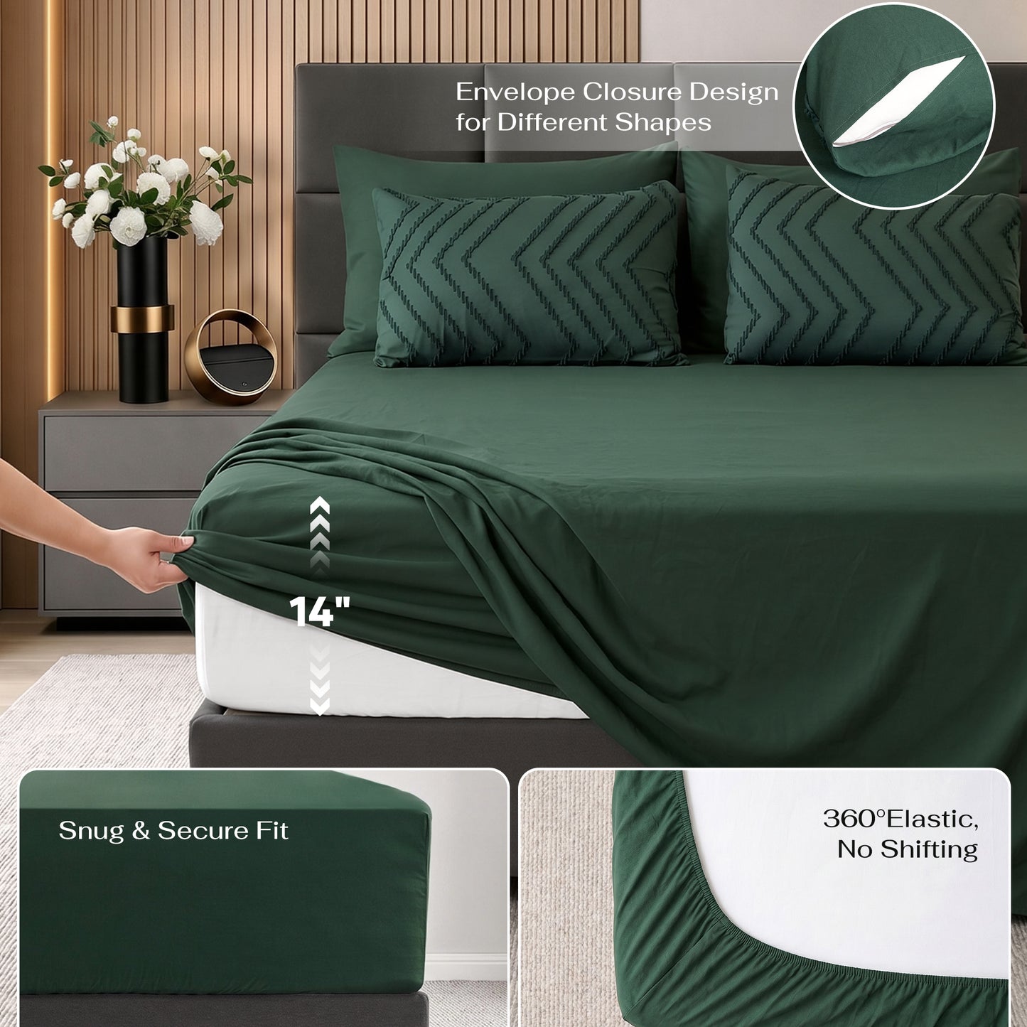 MARNUR Comforter Set Queen Size, 7 Pieces Boho Tufted Bed in a Bag Prewashed Cotton-Like Soft Bedding Set with Comforter, Sheets, Pillowcases & Shams, Emerald Green