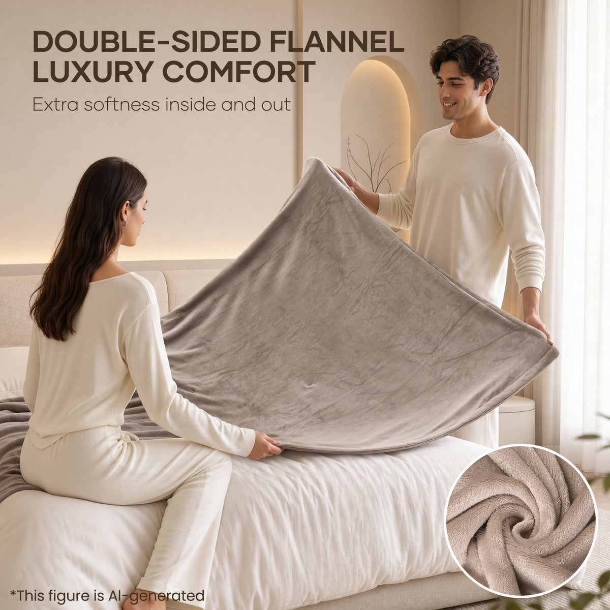 MARNUR Electric Blanket 72" x 84" Full Size Heated Blanket, 6 Heating Levels, 10 Hours Timer - Linen