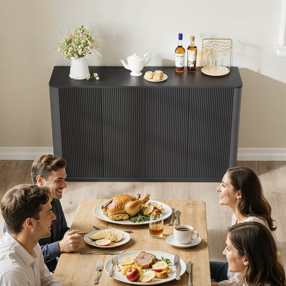 MARNUR Sideboard Buffet Cabinet, Storage Cabinet 55"W with Adjustable Shelves, Anti-Tip, Easy Clean Top, Stylish Wave Style, Black