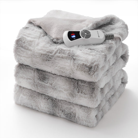 MARNUR Heated Blanket Electric Throw Extra Large Size 50"x72", Soft Faux Fur Heated Throw with 6 Heating Levels 4 Hours Timer Machine Washable, Gray