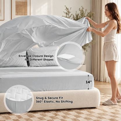 MARNUR Twin XL Comforter Set, 7 Pieces Boho Tufted Bed in a Bag, All-Season Prewashed Soft Bedding Set with Comforter, Sheets, Pillowcases & Shams, Silver Grey