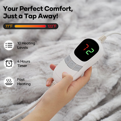 MARNUR Electric Blanket Heated Throw Extra Large Size 50"x72", Soft Faux Fur Heated Blanket with 10 Heating Levels, 4 Hours Timer, ETL Certification, Gray