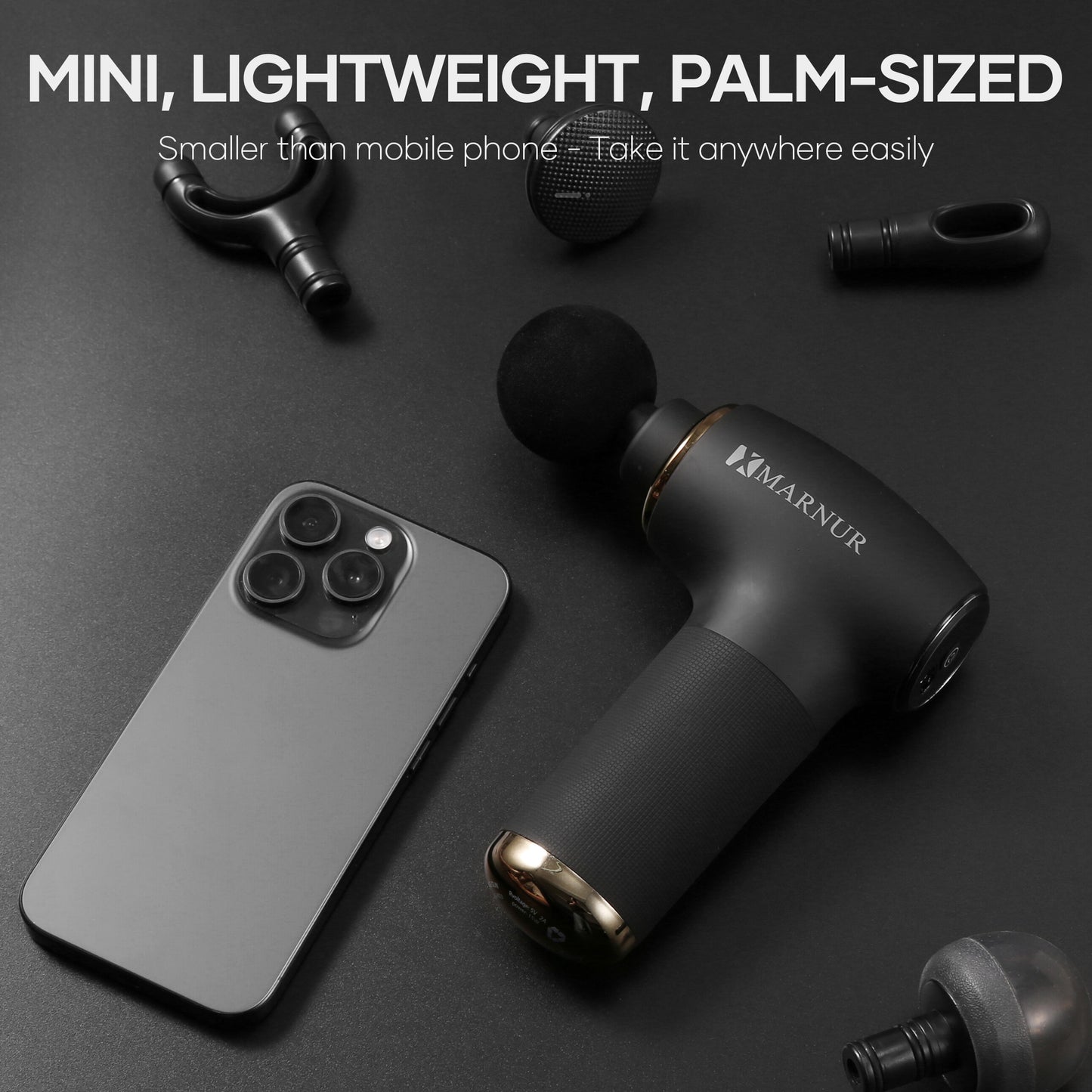 MARNUR Mini Massage Gun with Brushless Motor Portable Handheld Deep Tissue Massager, Light & Palm-sized & Quiet, Black