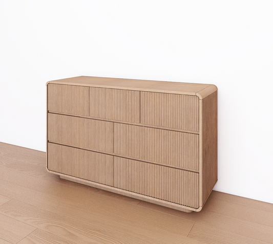 MARUNR 7 Drawer Dresser, Modern Storage Cabinet Dresser, Natural Oak