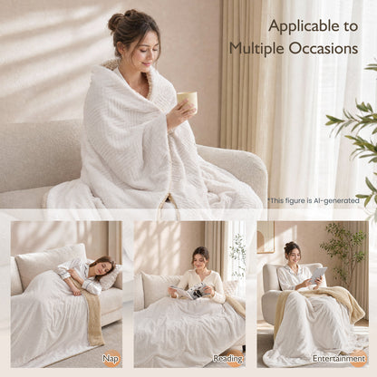 MARNUR Heated Blanket Extra-Large Electric Throw, White Jacquard Faux Fur and Sherpa, Machine Washable Heated Throw Blanket, 4H Timer & 10 Heat Levels, for home, Sofa, Office, 50"x 72"