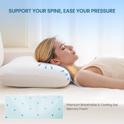 MARNUR Gel Memory Foam Pillow for Bed, Adjustable Height Bed Pillow with 0.8" Removable Insert, Cooling Pillow for Side, Back, Hot Sleepers, Queen Size 2 Pack