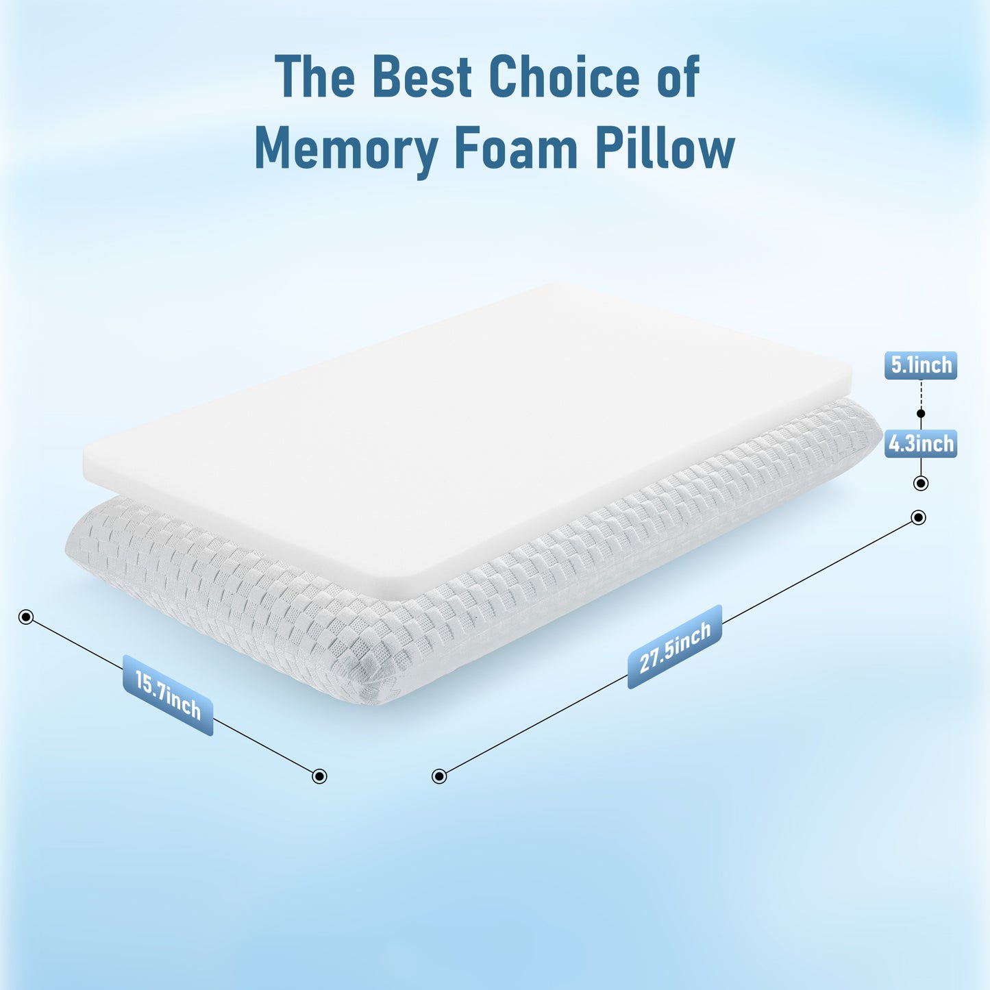 MARNUR Adjustable Memory Foam Pillow for Bed, Cooling Pillow with Extra Height Pad, Dual-Sided Pillowcase for Side, Back & Stomach Sleepers, 27.5" x 15.7"