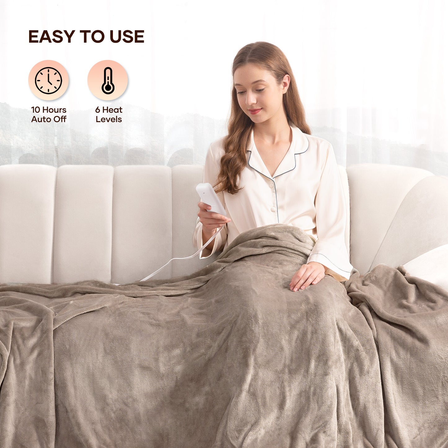 MARNUR Electric Blanket 72" x 84" Full Size Heated Blanket, Fast Heating, 4 Heating Levels, 10H Auto-off, Machine Washable - Linen