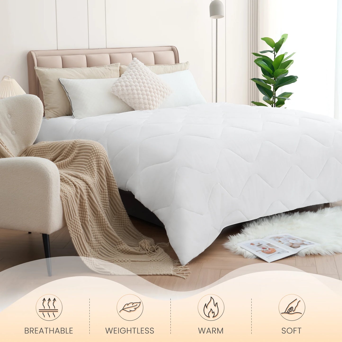 MARNUR All Season Comforter Queen Size, Cooling Quilted Duvet Insert, Down Alternative Comforter- White