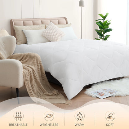 MARNUR All Season Comforter Queen Size, Cooling Quilted Duvet Insert, Down Alternative Comforter- White