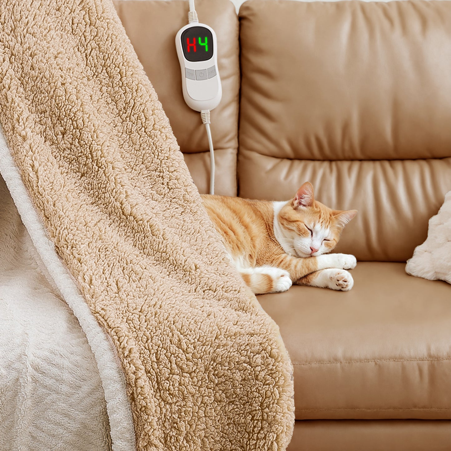 MARNUR Electric Heated Blanket Queen Size, Jacquard Faux Fur & Sherpa, Dual Controllers, 10H Timer, 10 Heat Levels, Machine Washable, 84"x90", White