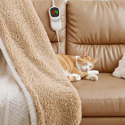 MARNUR Electric Heated Blanket Queen Size, Jacquard Faux Fur & Sherpa, Dual Controllers, 10H Timer, 10 Heat Levels, Machine Washable, 84"x90", White