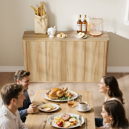 55"W Buffet Cabinet with Storage, Modern Coffee Bar Cabinet with 3-Sided Wave Fluted Design, Adjustable Shelves, Anti-Tip, Easy Clean Top for Kitchen, Dining Room, Living Room, Oak