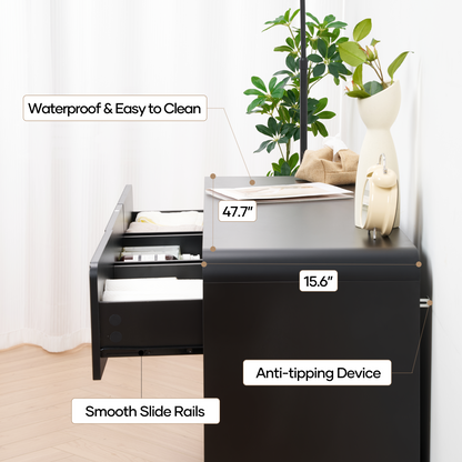 MARNUR 7 Drawer Dresser for Bedroom, Wooden Chest of Drawers for Closet, with Wide Top, Smooth Glides, for Living Room, Hallway, Kids Room, Black