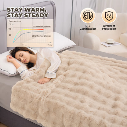 MARNUR Electric Heated Throw 50"x60", Big Bubble Faux Fur, Light Brown