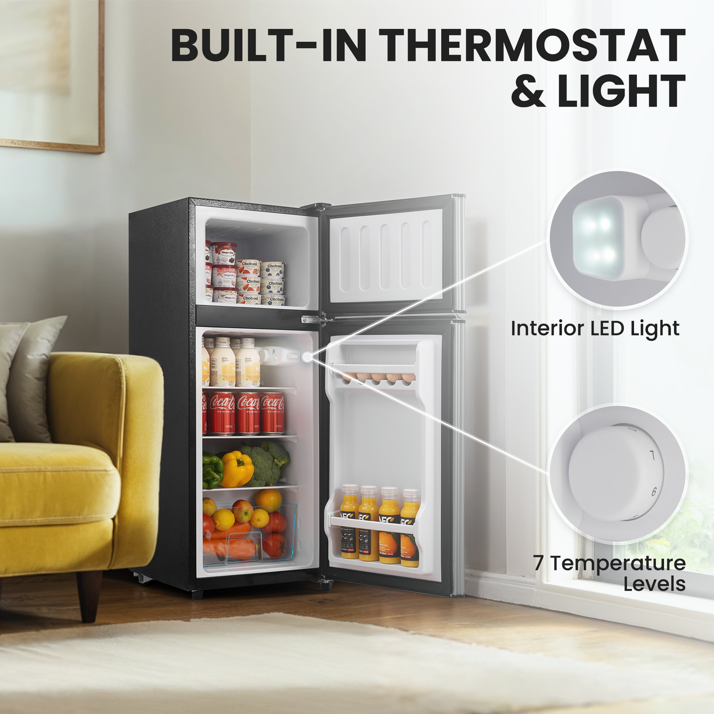 3.6 Cu.ft Mini Fridge with Freezer 2-Door Compact Refrigerator for Dorm, Office, Bar, RV, Bedroom, Silver