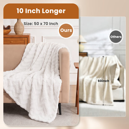 MARNUR Extra Large Throw Blanket 50"x 70", Soft Lightweight Jacquard 340GSM Sherpa Fleece Blanket, Cozy Throw Blanket for Couch, Office, Car, Travel, White