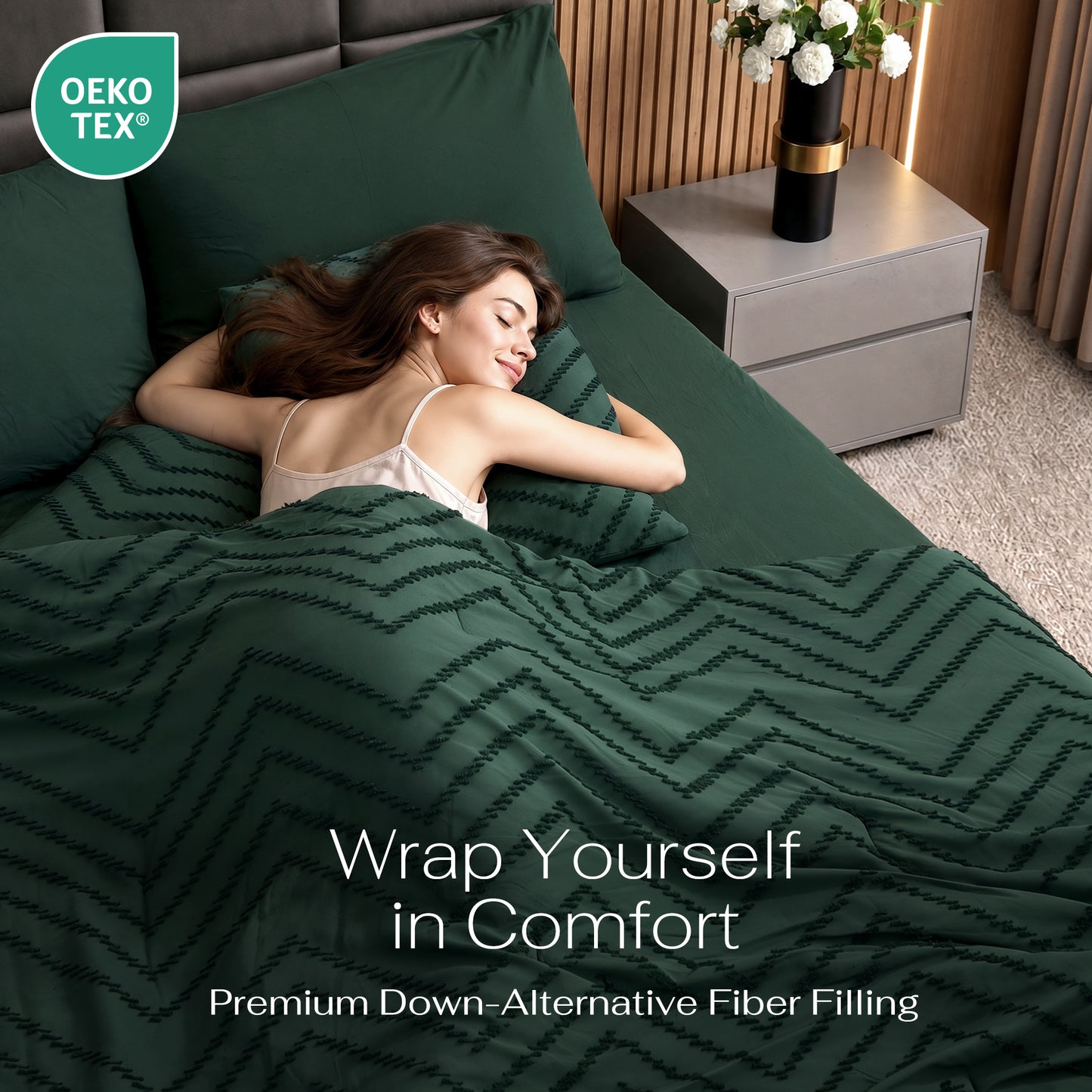 MARNUR Comforter Set Queen Size, 7 Pieces Boho Tufted Bed in a Bag Prewashed Cotton-Like Soft Bedding Set with Comforter, Sheets, Pillowcases & Shams, Emerald Green