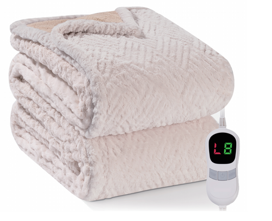 Electric Blanket 72" x 84" Full Size, Jacquard Faux Fur, for Couch, Bed, Soft, Warm, Lightweight - Beige