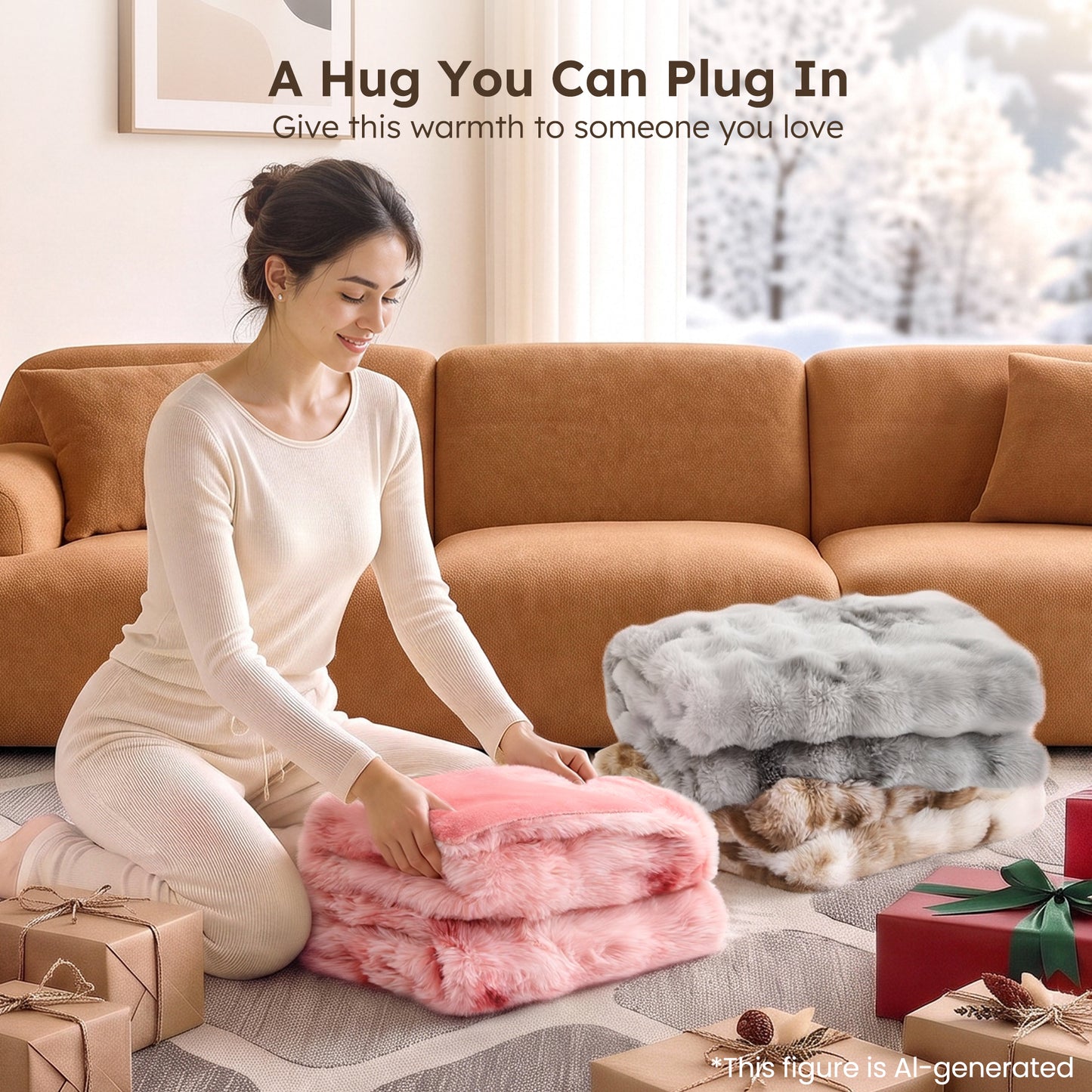 MARNUR Heated Bubble Fleece Electric Throw with 4H Timer 6 Heating Levels 50"×60", Long Faux Fur and Soft Flannel for Couch Bed, Machine Washable, Tie-Dye Brown